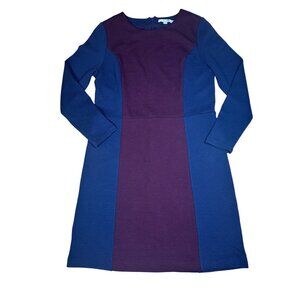 Boden Navy Blue Burgundy Colorblock Textured Ponte Shift Dress Size 14